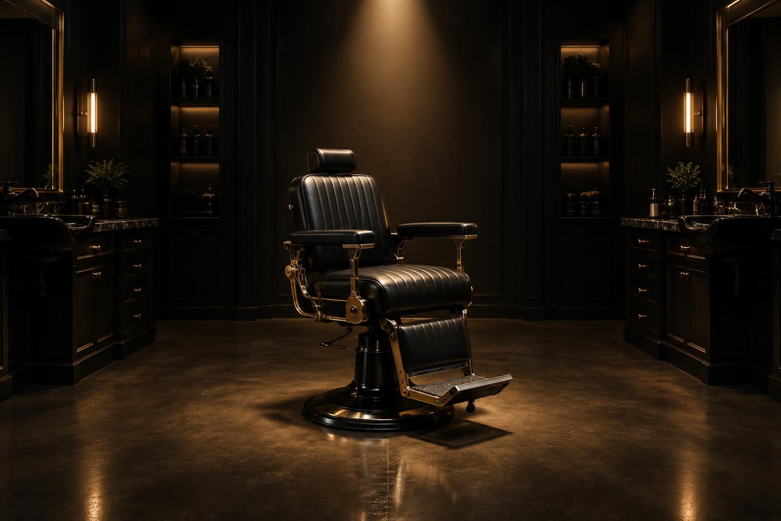 Cadeira clássica da Lewis Barbearia iluminada
